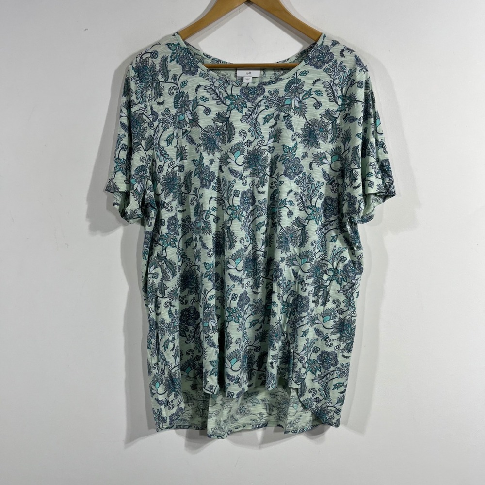 J. Jill Cottagecore Boho Green Floral Paisley Slub Knit Short Sleeve Top XL NWT